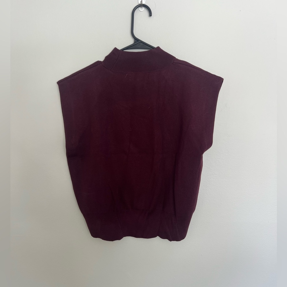 Jason Wu Burgundy Mock Neck Sleeveless Knit Ribbed Sweater Top Size L - Picture 3 of 3